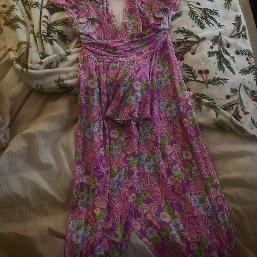 Lilly Pulitzer Asymmetrical Purple and Green Sundress